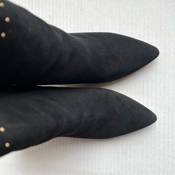 Chelsea & Violet Miley Black Suede Block Heel Ankle Boots w/ Gold Rivets Sz 8.5 - Picture 7 of 14